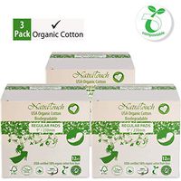 NATRATOUCH ~ COMPOSTABLE ~ Certified Organic Cotton Regular Pads (3 Pack Total 36 Pads)