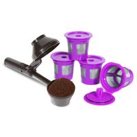 2-Item Bundle: 4-Pack Cafe-Save Reusable Filters + EZ-Scoop 2 Tbsp Coffee Scoop with Integrated Funnel for Refillable K-Cup Pod Capsule