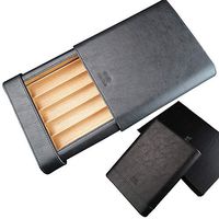 JUFU Cigar Box Cigar Box - Leather Portable Cigar Leather case Set 5 Cigar Gift Box Leather Cigar moisturizing Wooden Box Black @@ (Color : A)