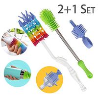 2X Silicone Bottle Brush, 1 Dedicated Baby Nipple Cleaner, 360 Rotating Long Handle Larq Self Cleaning Water Bottle, Washing Glassware Cup Decanter, Narrow Neck Brewing, Vacuum, Thermos Shaker Bottles