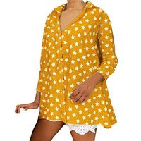 Gocheaper European And American New Hot Five-Pointed Star Print Large Size Shirt(Yellow,M=US: 8)