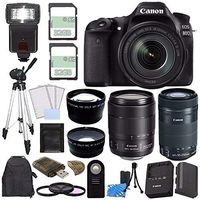 Canon 80D Camera w/18-135mm Lens+EF-S 55-250mm f/4-5.6 IS STM+EF-S 18-135mm f/3.5-5.6 IS USM Lens+32GB+58mm 3 Pcs Filter Set+67mm Wide Angle+2x Telephoto Lens+Remote+Card Reader+Tripod+Backpack Bundle