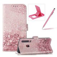 Wallet Case for Galaxy A9 2018,Flip Leather Cover for Galaxy A9 2018,Herzzer Stylish Elegant [Glitter Sands Pattern] Premium Magnetic PU Leather Stand Card Holder Slots Case with Inner Soft TPU