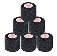 2 Inch Vet Wrap Tape Self Adhesive Medical Bandage Free Bonus Roll (Black) (5 Pack Plus Free Roll) Self Adherent Cohesive First Aid Sport Flex Wrist Ankle Knee Sprains and Swelling