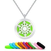 Snowflake Aromatherapy Essential Oils Diffuser Necklace-Stainless Steel Locket Pendant with 12 Colorful Pads