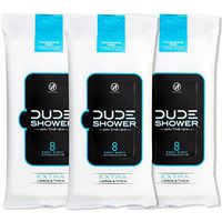 DUDE Shower Body Wipes (3 Packs, 8 Wipes Each) Unscented Naturally Soothing Aloe and Hypoallergenic, Portable Travel-Sized Individual Cleansing Cloths for Men