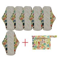 OHBABYKA Bamboo Reusable Sanitary Napkins Pads, A Wet/Dry Bag (M, Flower-6pcs)