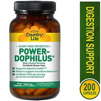 Country Life Power-Dophilus Dairy-Free Multi-Strain Probiotic Blend 12 Billion CFUs - Digestive Health & Immune Support - Promotes Microflora Balance Vegan, Non-GMO, Gluten-Free - 200 Vegan Caps