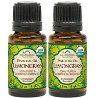US Organic 100% Pure Lemongrass Essential Oil - USDA Certified Organic - 15 ml - Pack of 2 - w/Improved caps and droppers (More Size Variations Available)