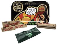 RAW Rolling Tray Small"RAW Brazil" by JBatista, RAW Classic 1 1/4, King Size Slim, King Size Supreme, with Cigarette Maker with Leaf Lock Gear Pouch - 6 Item Bundle