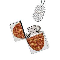 New Vibe Silver Flip Top Lighter - Pepperoni Pizza