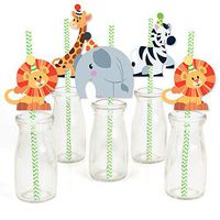Jungle Party Animals - Paper Straw Decor - Safari Zoo Animal Birthday Party or Baby Shower Striped Decorative Straws - Set of 24