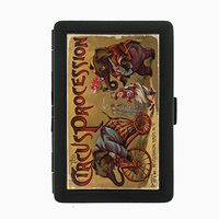 Perfection In Style Black Color Metal Cigarette Case Vintage Circus Design 001