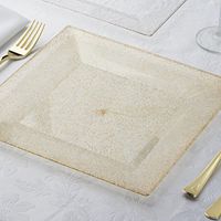 BalsaCircle 12 pcs 10-Inch Gold Glittered Clear Plastic Square Plates - Disposable Wedding Party Catering Tableware