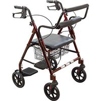 ProBasics Aluminum Rollator Walker with Seat - Rolling Walker with 6-inch Wheels - Foldable - Padded Seat and Backrest, Height Adjustable Handles, 300 Pound Weight Capacity, Burgundy