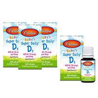 Carlson - Baby's Super Daily D3, Baby Vitamin D Drops, 400 IU (10 mcg) per Drop, Vegetarian, Liquid Vitamin D Drops for Infants and Toddlers, Unflavored, 365 Drops (4 Pack)