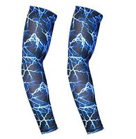 Arm Sleeve - Sports Compression Sleeves for Baseball, Basketball, Football, Cycling, Golf - Elbow Brace for Arthritis, Lymphedema - UV Protection, Tattoo Cover (1 Pair) (Flash-Blue, M 9-11")
