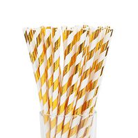 Gold Paper Straws, Biodegradable Disposable Party Drinking Straws for Party Supplies Birthday Wedding Baby Shower, Pack of 100 (Gold Stripe)