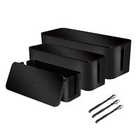 [Set of 3] 3 Cable Management Boxes + 3 Wire Ties, Large Cord Box Organizers to Hold and Hide Power Strip Charger Adapter Power Cord Charging Station USB HUB（Black）