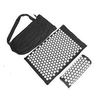 Mexidi Acupressure Mat Pillow Set Body Foot Massage Cushion Shakti Yoga Mat Muscle Relaxation, Relieve Your Stress, Back, Neck,Sciatic Pain with Carry Storage Bag (Black, Massage Mat +Pillow+Bag)