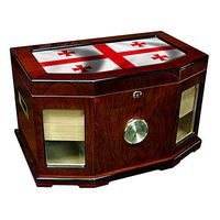 Large Premium Desktop Humidor - Glass Top - Flag of Georgia (Georgian) - Waves Design - 300 Cigar Capacity - Cedar Lined with Two humidifiers & Large Front Mounted Hygrometer.