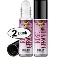 Rose Geranium Roll On Essential Oil Rollerball (2 Pack - Pure Rose Geranium Oil) Pre-diluted with Glass Roller Ball for Aromatherapy, Kids, Children, Adults Topical Skin Application - 10ml