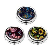 Pill Box Set of 3 - Lizimandu Compact 3 Compartment Medicine Case, Pill Box for Pocket or Purse (3-Embroidery)