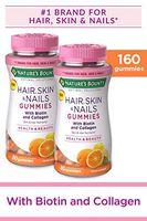 Hair Skin and Nails Vitamins with Biotin & Collagen by Nature's Bounty Optimal Solutions, w/Vitamin C for Immune Support, Hair, Skin and Nails Gummies - Orange Citrus Flavored, 80 Gummies (2-Pack)