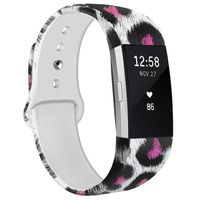 NAHAI Bands Compatible with Fitbit Charge 2, Soft Silicone Pattern Printed Replacement Bands Adjustable Sport Wristbands Strap Accessories for Fitbit Charge 2, Women Men, Small, Red Leopard