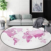 RUGSMAT Pale Pink Area Rugs Ring 3D Non-Slip Rug,Cute World Map Continents Island Land Pacific Atlas Europe America Africa Living Room,Bedroom,Desk/Chair Mats,Round,Round-59 Inch White Pale Pink