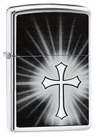 Zippo White Cross Pocket Lighter, High Polish Chrome