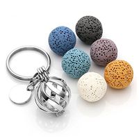 JOVIVI Vintage Twist Ball Locket Essential Oil Diffuser Keychain + 6 Lava Rock Stone Beads,Stainless Steel Key Ring Keychain