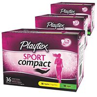 Playtex Sport Multipack Regular & Super Absorbency Compact Tampons, 36Count Pack of 3