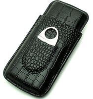 Cigar Case Travel - Cutter Included - Leather 3 Colors (Black)