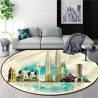 RUGSMAT Landscape Machine Washable Round Bath Mat,East Kuala City Palms Coffee Table Mat Non-Skid Living Room Carpet Round-59