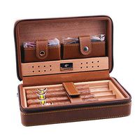 METTE Leather Travel Cigar Humidor Case, Portable Cigar Box with Humidifier and Cedar Wood Removbable Tray, Cigar Gift Set, for Cigar Aficionado and Father's Day,Brown