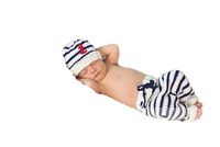 Pinbo Newborn Baby Photo Prop Crochet Sailor Navy Stripe Anchor Hat Pants