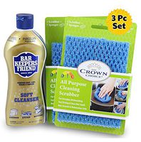 BAR KEEPERS FRIEND Soft Cleanser (13 OZ) with All Purpose Scrubber Cloth | Durable and Multipurpose. Cleans Stainless Steel, Rust, Minerals