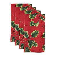 Christmas Fabric Dinner Napkins 4-Pack - 18" Square - Red and Green Holly