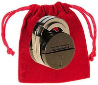 PADLOCK Hanayama Cast Metal Brain Teaser Puzzle _ Level 5 Difficulty Rating _ Bonus Red Velveteen Drawstring Pouch _ Bundled Items