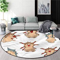 RUGSMAT Funny Non Slip Round Rugs,Hedgehogs with Cool Hairstyle Non-Skid Bath Mat Living Room/Bedroom Carpet Round-55