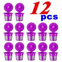 Kicoco Reusable K Cups, 12 Packs Reusable Coffee Filters Reusable Coffee Pods Stainless Mesh for Keurig Brewers 1.0 or 2.0 Machine - Eco Friendly Stainless Steel Mesh Filter (Black) (Purple)