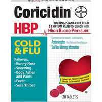 Coricidin HBP Cold & Flu Tablets, 20 ea (Pack of 5)