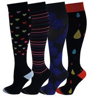 Different Touch 4 Pairs Moderate (15-20 mmHg ) Therapeutic Performance, Sports, Travelers , Anti-fatigue Cotton Compression Knee High Socks (Assorted 1, 9-11)