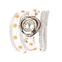 Sunhusing Women Vintage Shining Crystal Flowers Bracelet Dial Analog Quartz Wrist Exquisite Watch Jewelry(3 White)