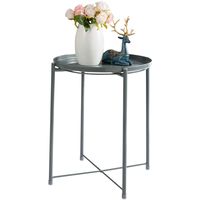 HollyHOME Tray Metal End Table, Sofa Table Small Round Side Tables, Anti-Rust and Waterproof Outdoor & Indoor Snack Table, Accent Coffee Table,（H） 20.28" x（D） 16.38", Dark Grey