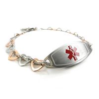 My Identity Doctor - Custom Engraved Medical ID Bracelet for Women - 1cm Steel Rose Hearts - Red - Wrist Size 8 Inch