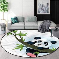 RUGSMAT Panda Modern Machine Washable Round Bath Mat,Bear Climbing On A Tree Coffee Table Mat Non-Skid Living Room Carpet Diameter-39