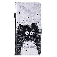 Cfrau Leather Case with Black Stylus for Samsung Galaxy Note 9,Cute Design Magnetic Wallet Flip PU Leather Card Slots Kickstand Hand Strap with Soft TPU Case for Galaxy Note 9 - Black White Cat