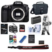 Canon EOS 90D DSLR Camera Body - Bundle with Camera Bag, 32GB SDHC U3 Card, Spare Battery, Cleaning kit, Screen Protector, Memory Wallet, Card Reader, Rain Cover for Cameras, Pc Software Package